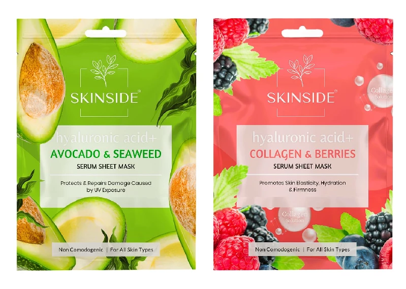 Skinside Serum Sheet Mask For Glowing Skin With Hyaluronic Acid Avocado & Sea Weed & Collagen & Berries