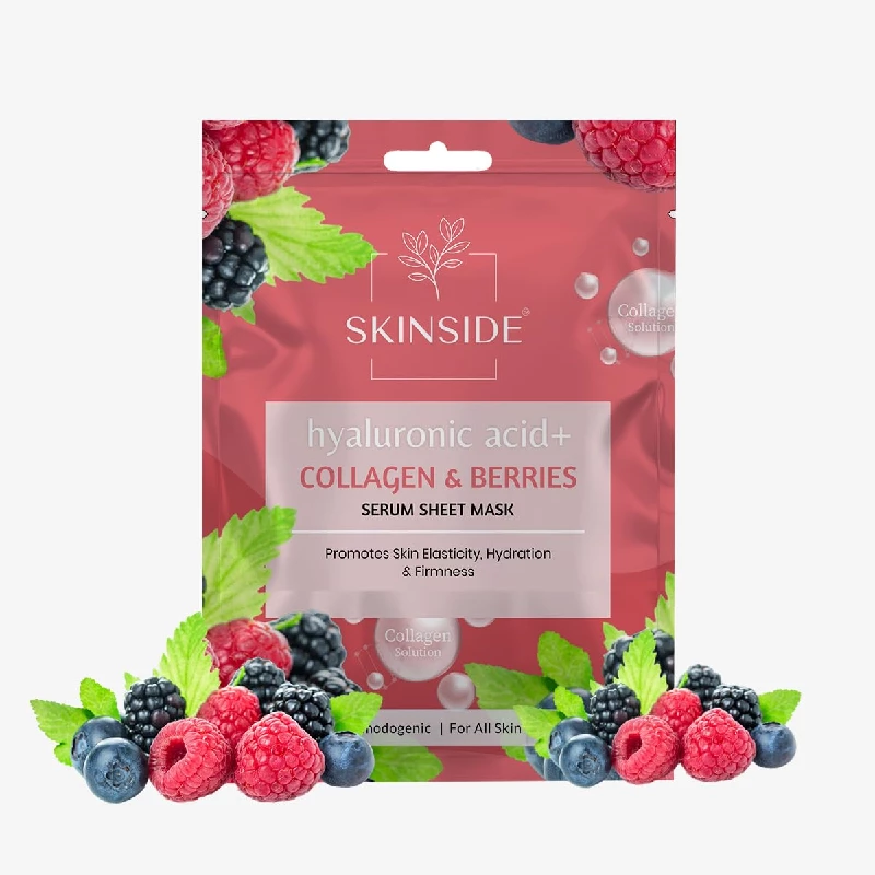 Skinside Serum Sheet Mask for Glowing Skin with Hyaluronic Acid Avocado & Sea Weed & Collagen & Berries - Image 3