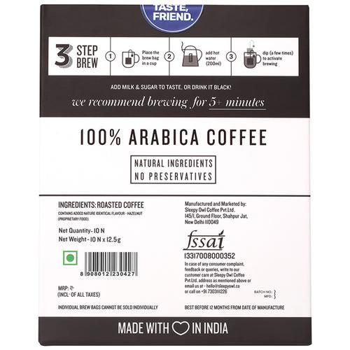 Sleepy Owl Hazelnut Hot Brew Bags - High Quality Arabica Beans Blend - Image 3