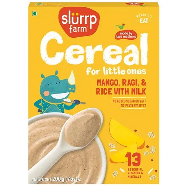 Slurrp Farm Cereal - Ragi, Rice & Mango With Milk Slurrp Farm Cereal - Ragi, Rice & Mango With Milk-Pack Size-200 g