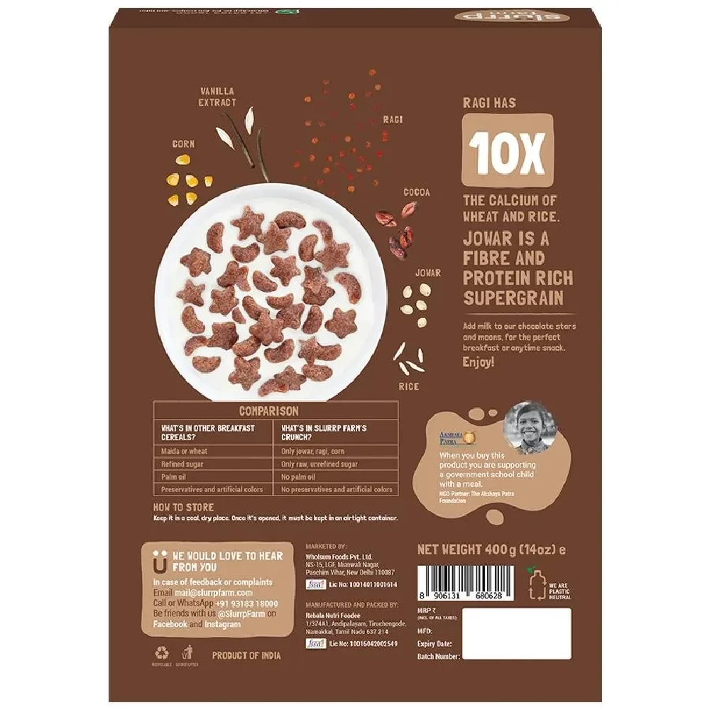 Slurrp Farm Choco Crunch Breakfast Cereal - Ragi Stars & Moons, Healthy Millet, No Maida/Sugar - Image 2
