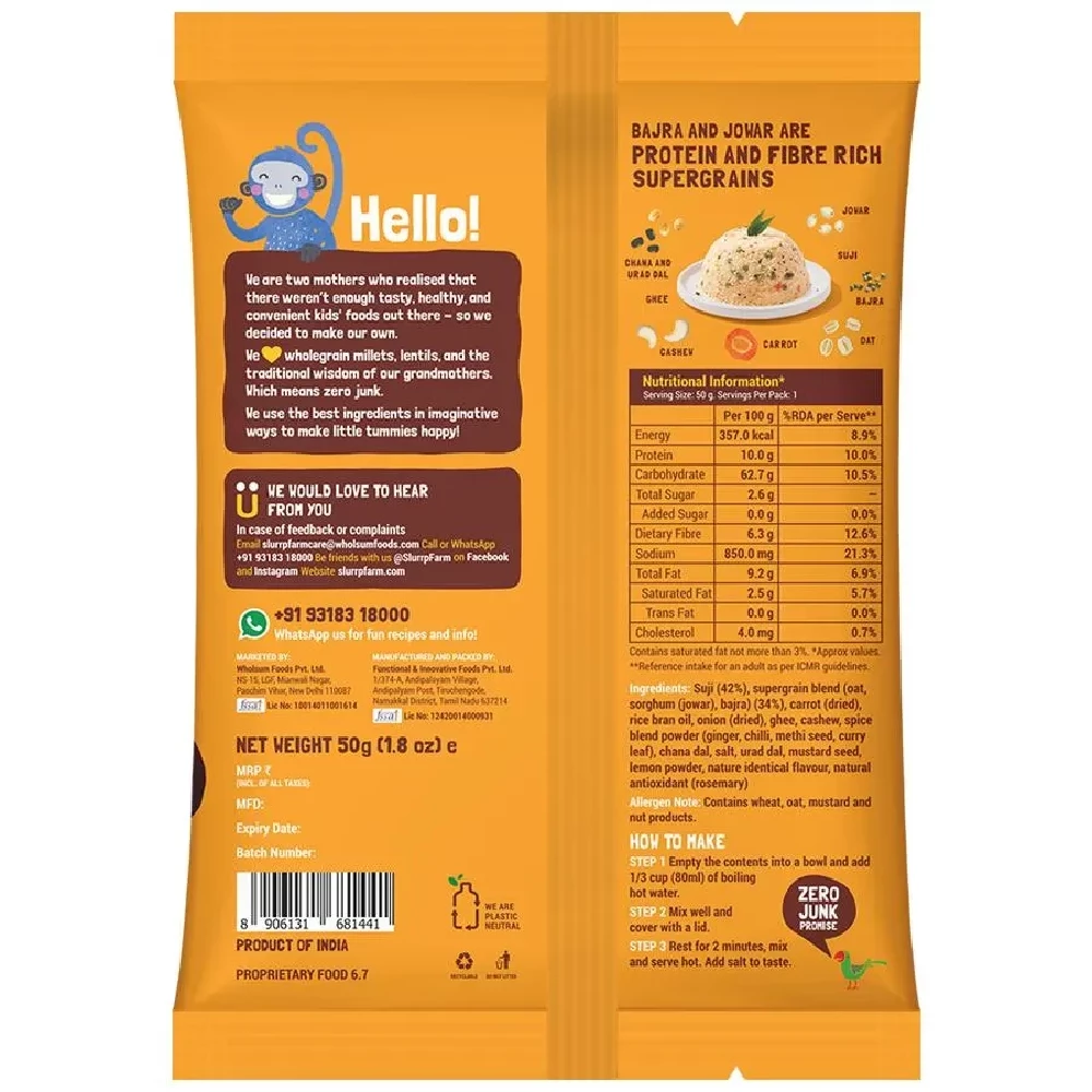 Slurrp Farm Instant Millet Upma - Ghee Masala, Zero Palm Oil, Protein & Fiber Rich - Image 3
