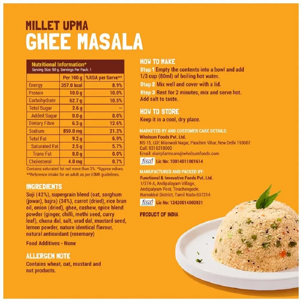 Slurrp Farm Instant Millet Upma - Ghee Masala, Zero Palm Oil, Protein & Fiber Rich - Image 7