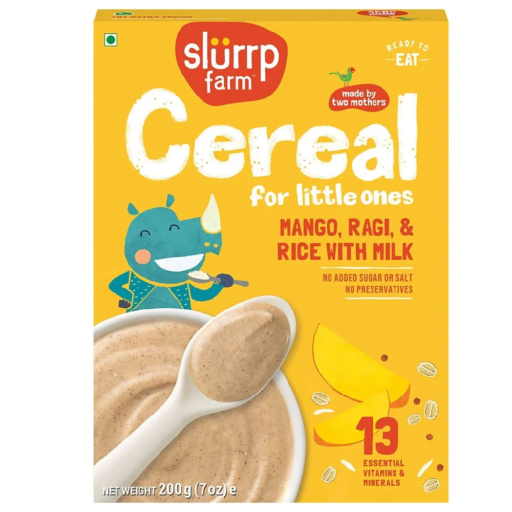 Slurrp Farm Mango, Ragi & Rice With Milk Cereal for Little Ones Slurrp Farm Mango, Ragi & Rice With Milk Cereal for Little Ones-Pack Size-200 g