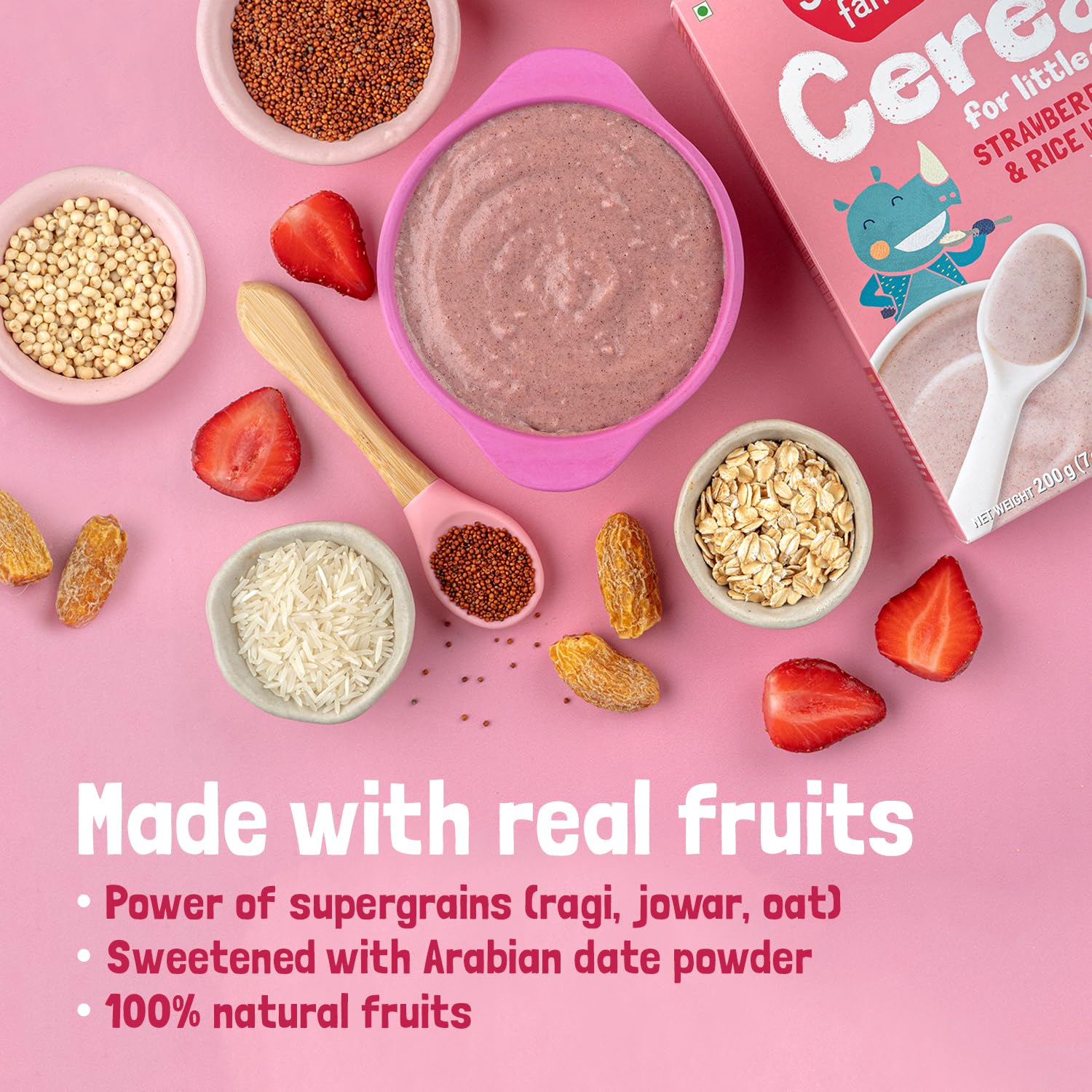 Slurrp Farm Strawberry, Ragi & Rice With Milk Cereal For Little Ones - Image 2