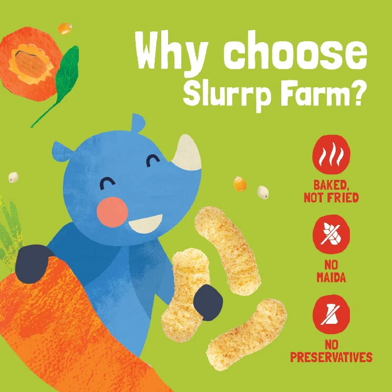 Slurrp Farm Teething Fruit and Vegetable Puffs Baked in Yummy Flavours- Carrot, Strawberry & Banana Mango (Pack of 9) - Image 2
