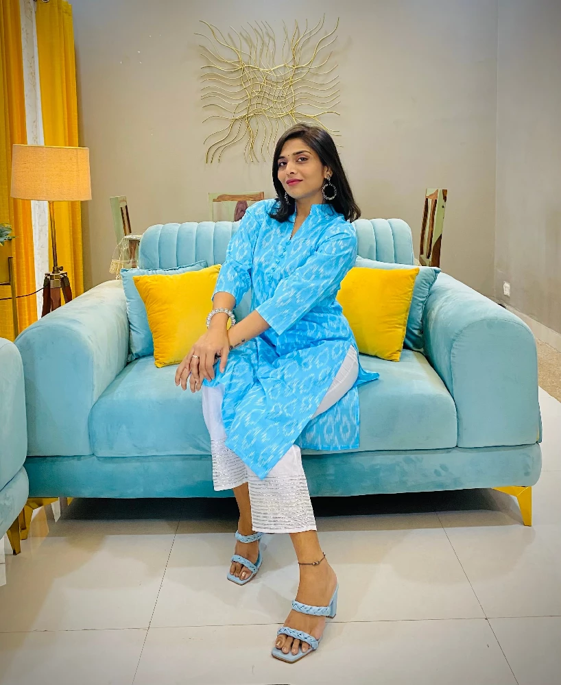 Solid Light Blue Kurti - Image 2