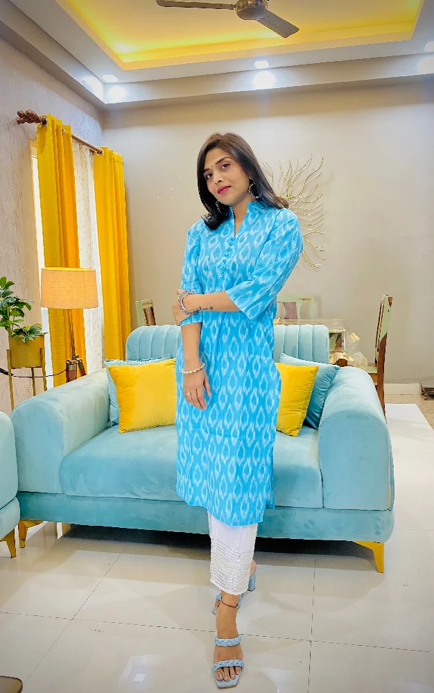 Solid Light Blue Kurti - Image 3