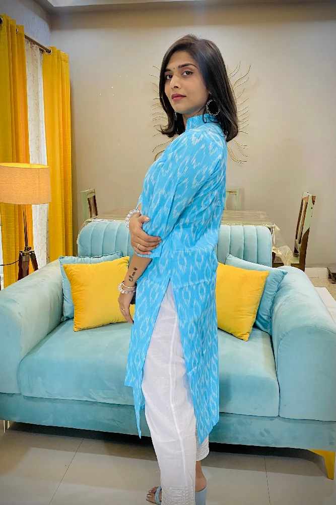 Solid Light Blue Kurti - Image 5