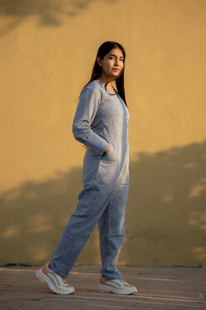 Solid Sapphire Blue Sanganeri Jumpsuit - Image 2
