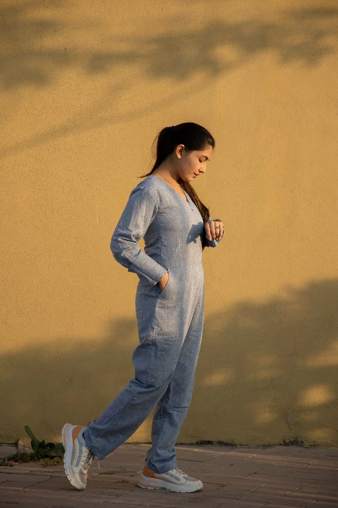 Solid Sapphire Blue Sanganeri Jumpsuit - Image 3
