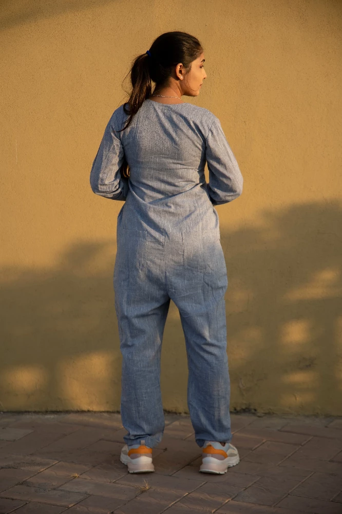 Solid Sapphire Blue Sanganeri Jumpsuit - Image 5