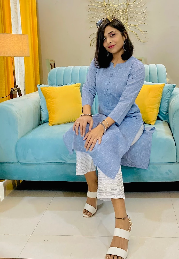 Solid Sky Blue Kurti - Image 3