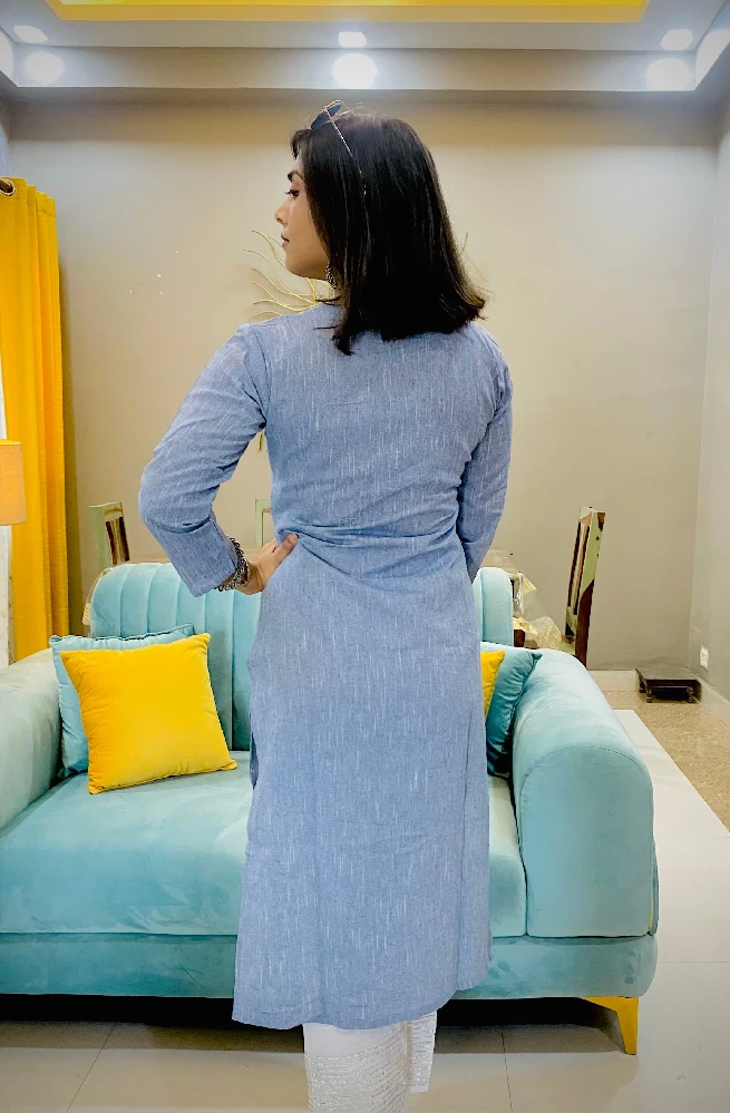 Solid Sky Blue Kurti - Image 4