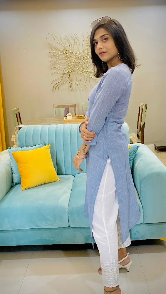 Solid Sky Blue Kurti - Image 5