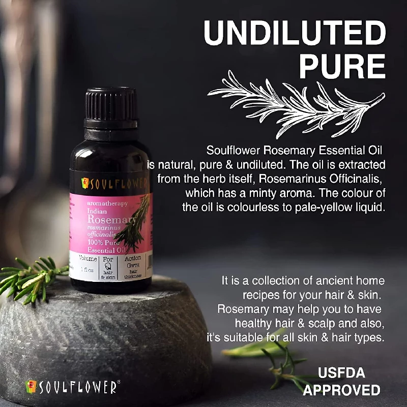 Soulflower Rosemary Essential Hair Oil with Clinically Tested and Certified Orgainc 100% Pure & Natural Undiluted - Image 3