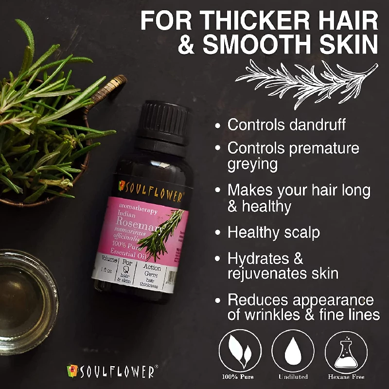 Soulflower Rosemary Essential Hair Oil with Clinically Tested and Certified Orgainc 100% Pure & Natural Undiluted - Image 4