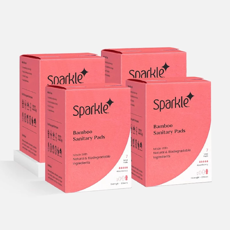Sparkle Biodegradable & Compostable Bamboo Sanitary Pads Sparkle Biodegradable & Compostable Bamboo Sanitary Pads-Pack Size-7 Pads Each (Pack of 4)