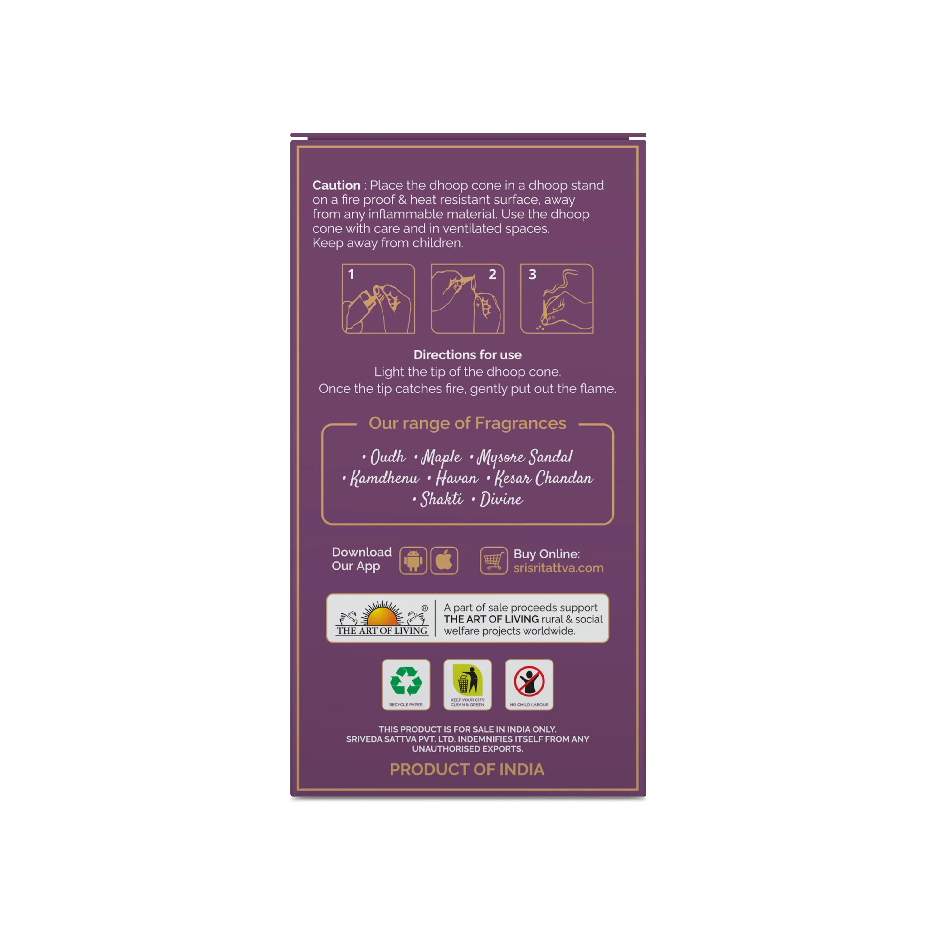 Sri Sri Tattva Premium Kasturi Dhoop Cone - Image 2