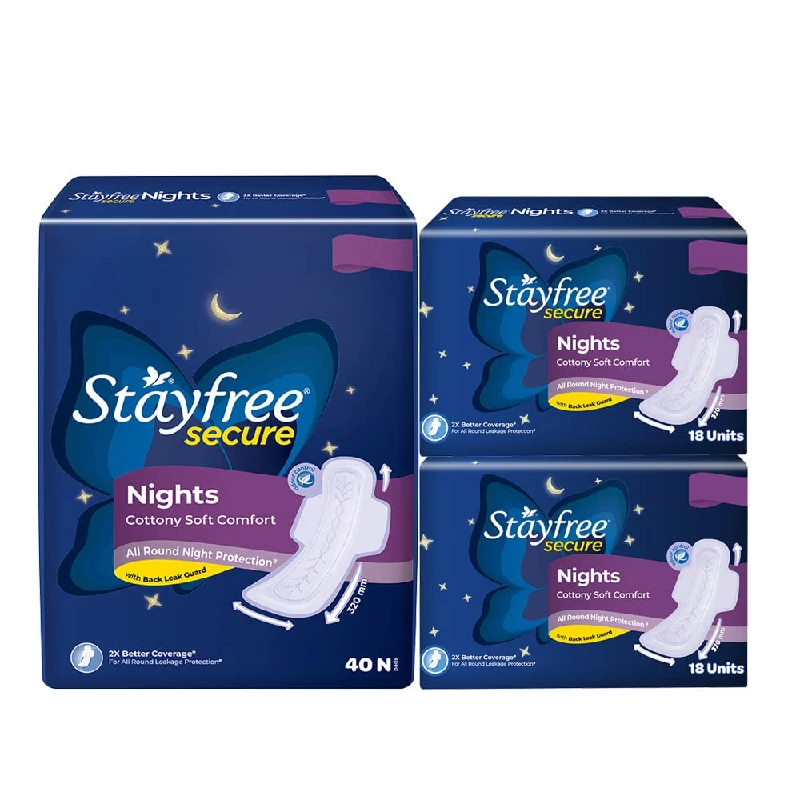 Stayfree Secure Night Combo Pack of Sanitary Pads Stayfree Secure Night Combo Pack of Sanitary Pads-Pack Size-40 + 18 +18 Pads