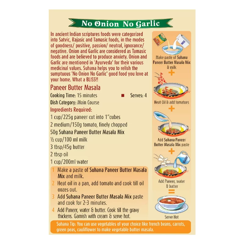 Suhana Paneer Butter No Onion No Garlic Spice Mix - Image 3