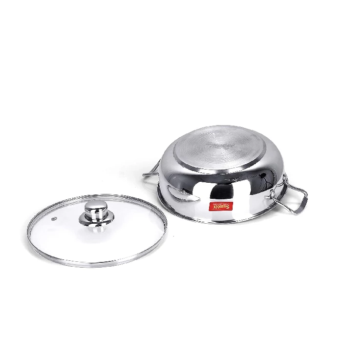 Sumeet Stainless Steel kadhai with Glass lid 1.5 litres Capacity 20.5 x 20.5 x 6.6 Centimeters 2 Piece - Image 2