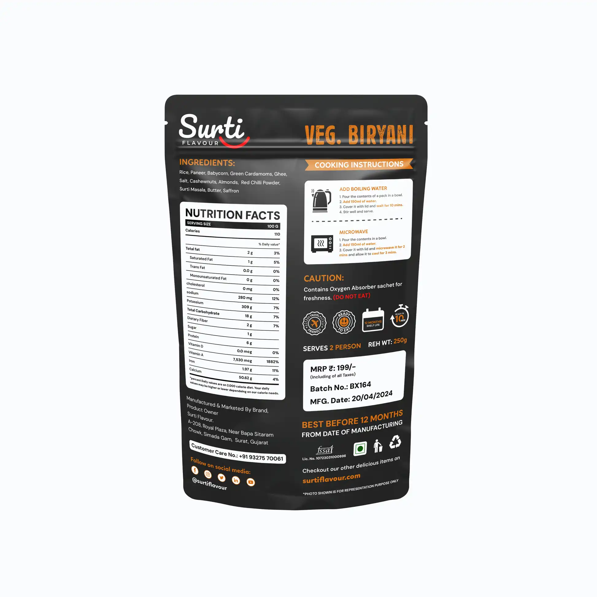 Surti Flavour Jain Sahi Veg. Biryani Surti Flavour Jain Sahi Veg. Biryani-Pack Size-250 g
