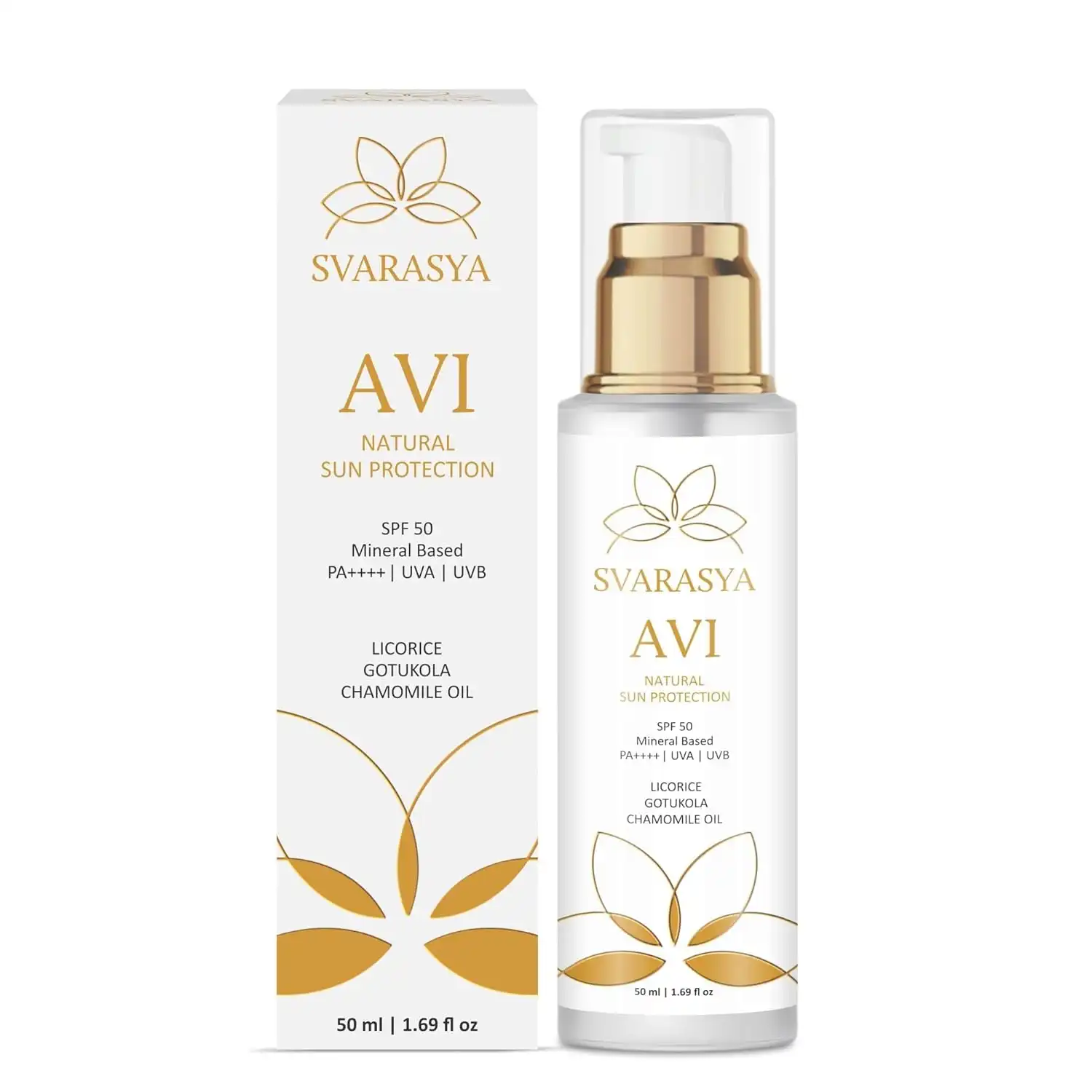 Svarasya AVI Mineral Sunscreen SPF 50 PA+++ Svarasya AVI Mineral Sunscreen SPF 50 PA+++-Pack Size-50 ml