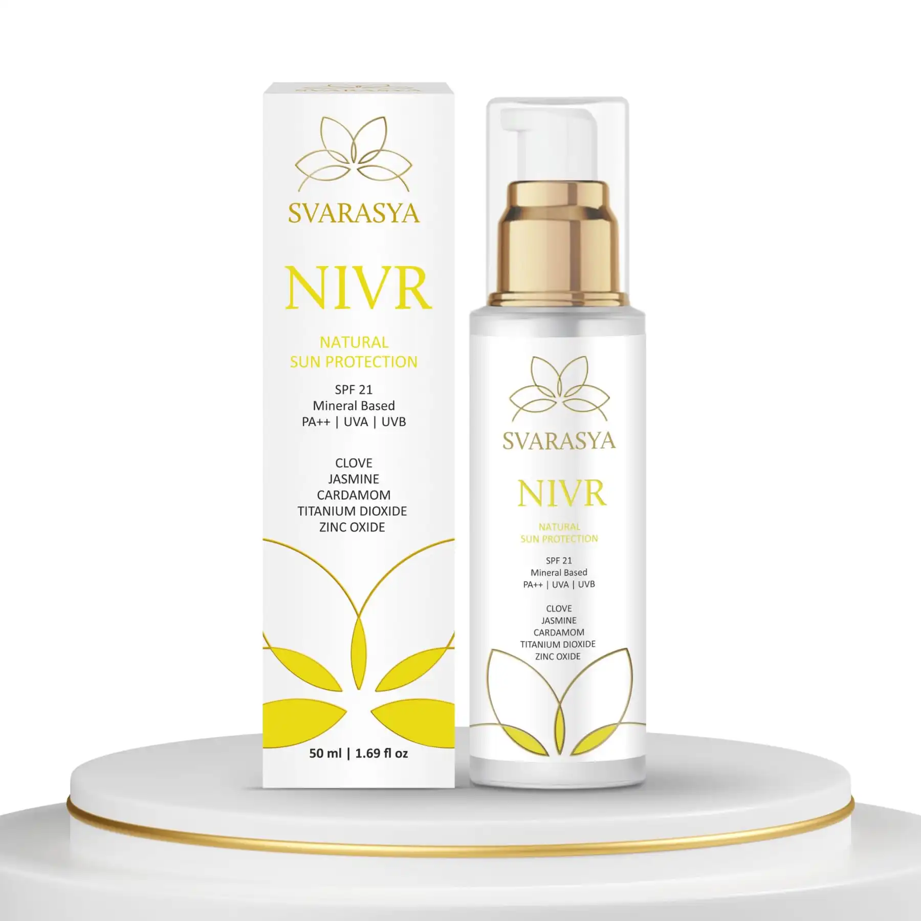 Svarasya Nivr Mineral Sunscreen SPF 21 PA ++ Svarasya Nivr Mineral Sunscreen SPF 21 PA ++-Pack Size-50 ml