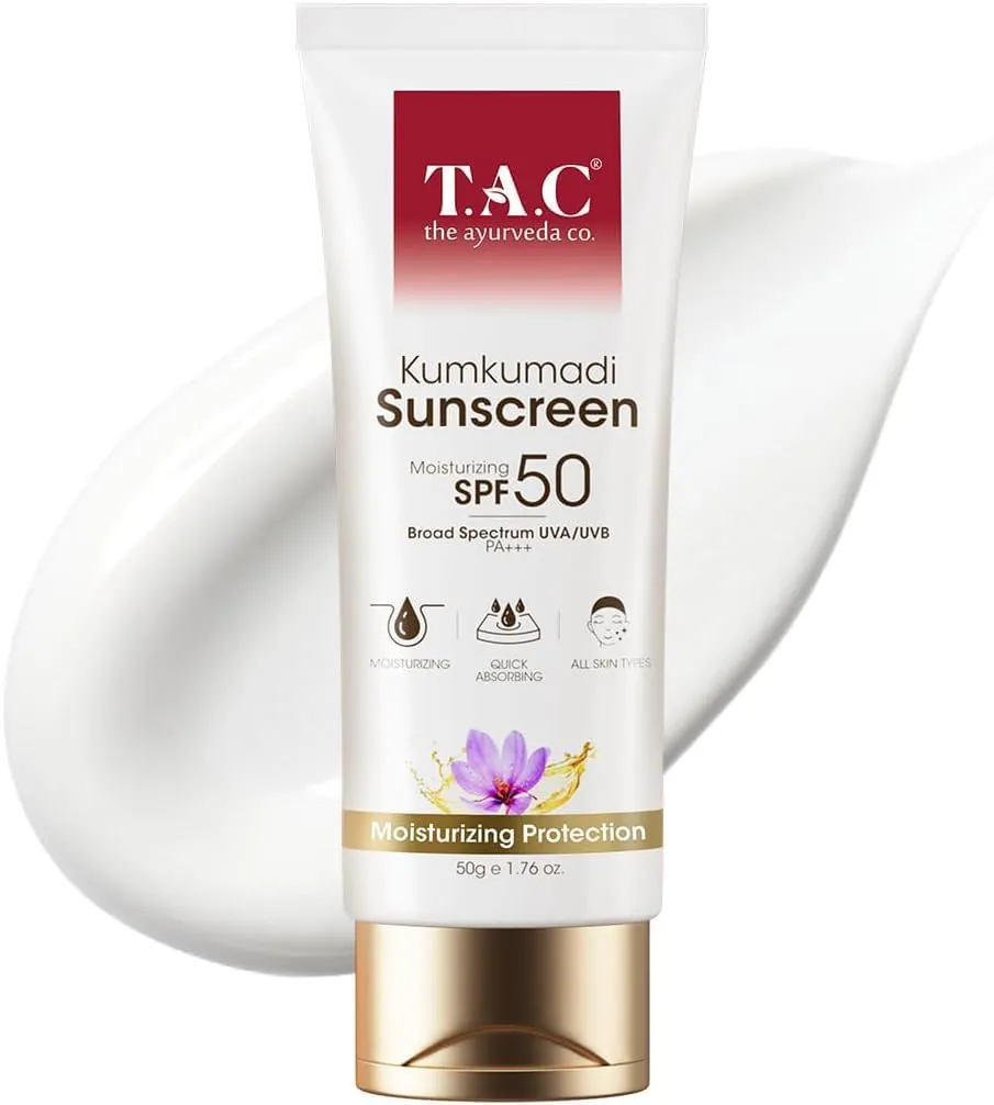 TAC - The Ayurveda Co. Kumkumadi Sunscreen SPF 50 PA+++ TAC - The Ayurveda Co. Kumkumadi Sunscreen SPF 50 PA+++-Pack Size-50 g