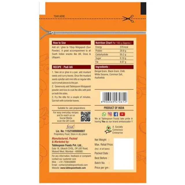 Tablespoon Dry Chutney/Molagapodi Powder - For All South Indian Snacks - Image 2