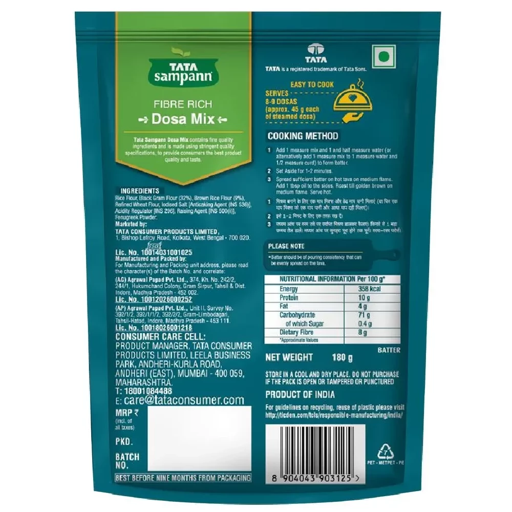 Tata Sampann Fibre Rich Dosa Mix - Instant Ready To Cook - Image 3