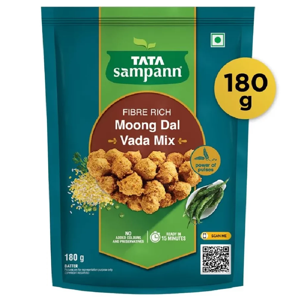 Tata Sampann Fibre Rich Moong Dal Vada Mix - Instant Ready To Cook Tata Sampann Fibre Rich Moong Dal Vada Mix - Instant Ready To Cook--180g