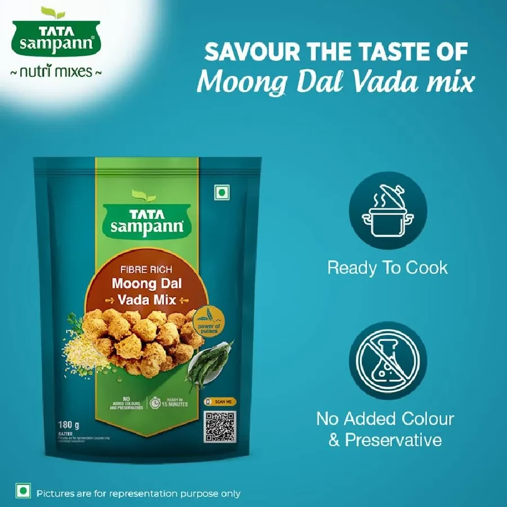 Tata Sampann Fibre Rich Moong Dal Vada Mix - Instant Ready To Cook - Image 4