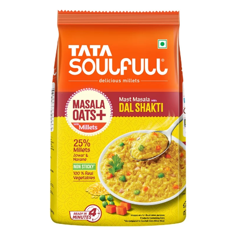 Tata Soulfull Masala Oats + with Mast Masala with Dal Shakti Tata Soulfull Masala Oats + with Mast Masala with Dal Shakti-Pack Size-500 g