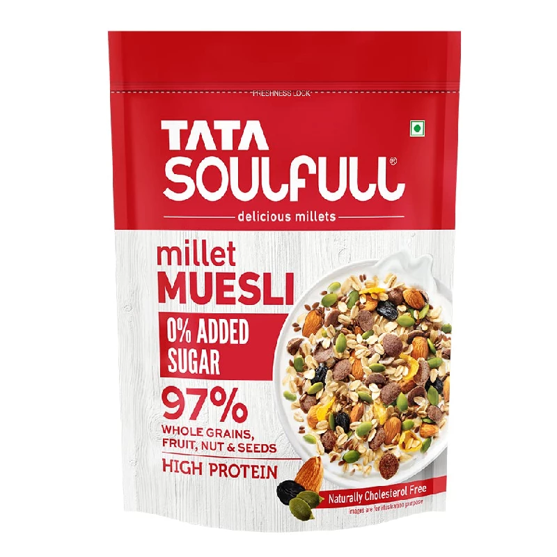 Tata Soulfull Whole Grains, Fruit, Nut & Seeds Millet Muesli Tata Soulfull Whole Grains, Fruit, Nut & Seeds Millet Muesli-Pack Size-500 g