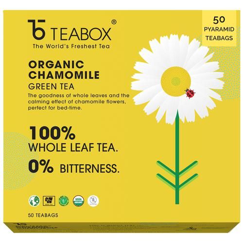 Teabox Chamomile Green Tea - Relieves Stress Relief & Supports Sleep Teabox Chamomile Green Tea - Relieves Stress Relief & Supports Sleep--104 g (50+2 Free Pyramid Bags x 2 g each)