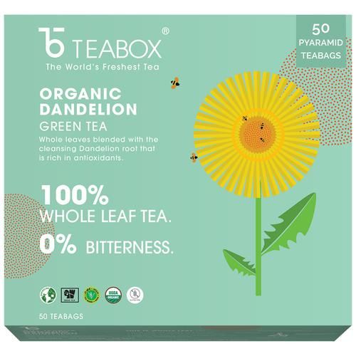 Teabox Dandelion Green Tea Bags - Cleansing & Detoxifying Teabox Dandelion Green Tea Bags - Cleansing & Detoxifying--104 g (50+2 Free Pyramid Bags x 2 g each)