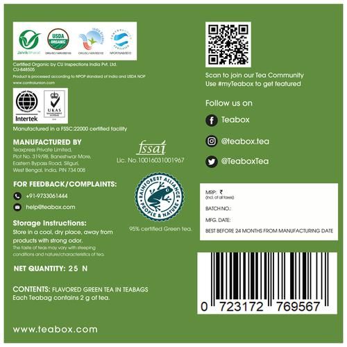 Teabox Organic Darjeeling Green Tea Bags - Weight Loss Support - Image 2
