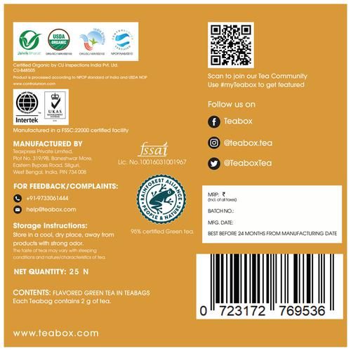 Teabox Turmeric Ginger Tulsi Green Tea - Organic - Image 2