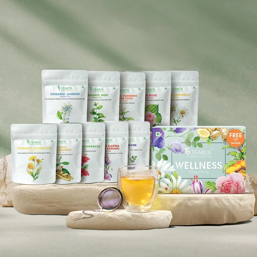 Teabox Wellness Trial Pack & Free Valencia Glass Teacup & Elegant Ball Infuser Teabox Wellness Trial Pack & Free Valencia Glass Teacup & Elegant Ball Infuser-Pack Size-Pack of 10