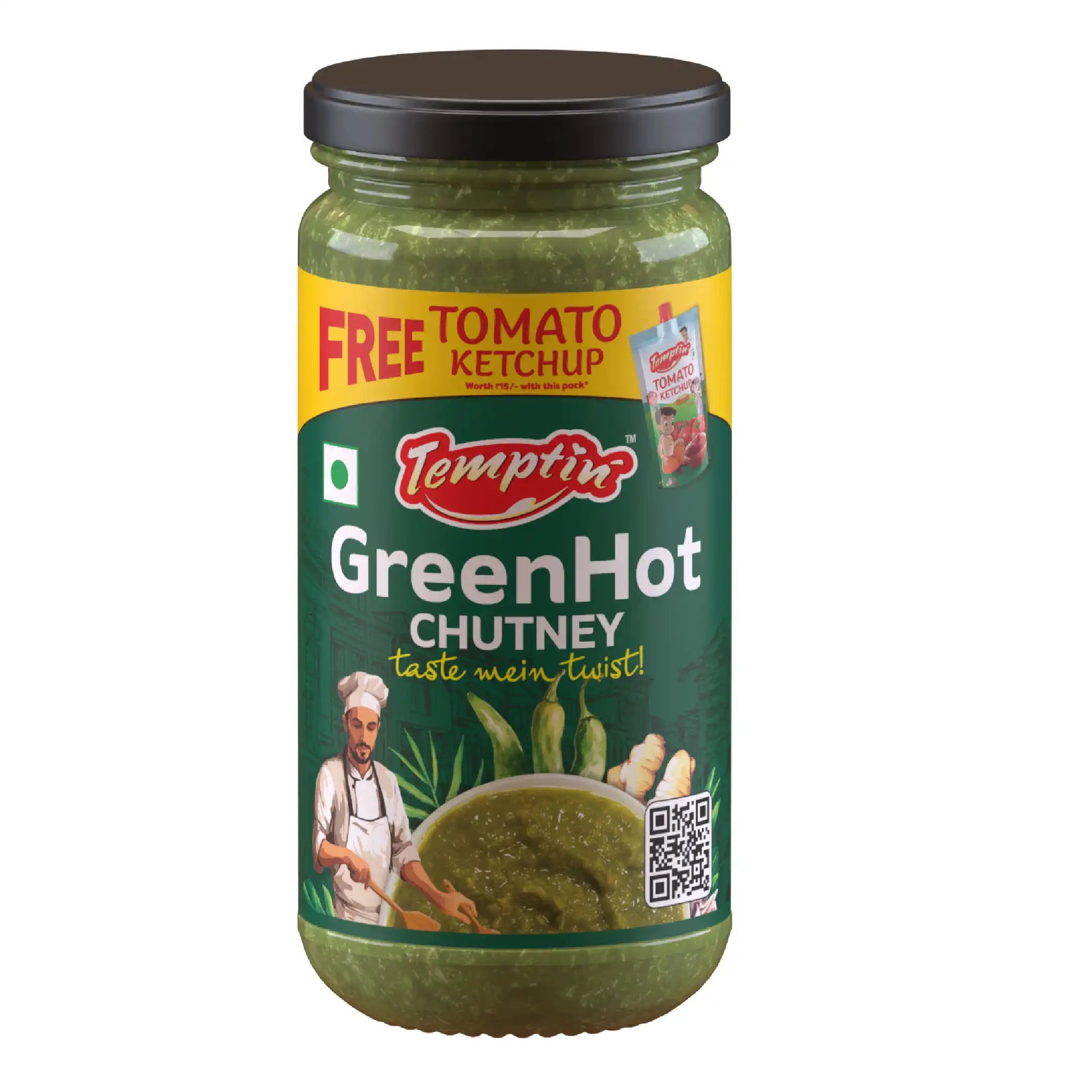 TEMPTIN Green Hot Chutney TEMPTIN Green Hot Chutney-Pack Size-240 g