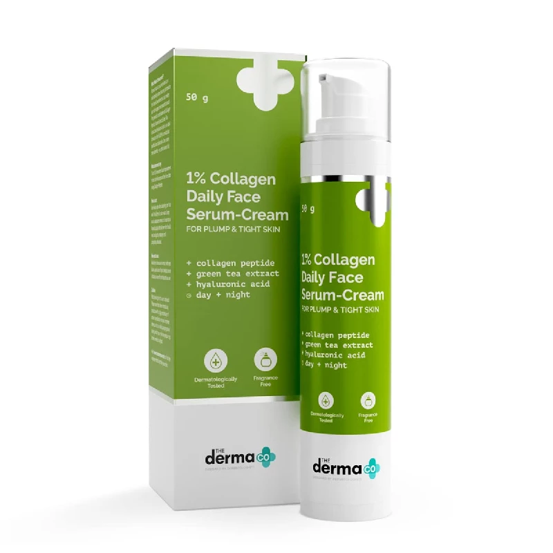 The Derma Co 1% Collagen Daily Face Serum-Cream with Green Tea & Hyaluronic Acid For Plump & Tight Skin The Derma Co 1% Collagen Daily Face Serum-Cream with Green Tea & Hyaluronic Acid For Plump & Tight Skin-Pack Size-50 g