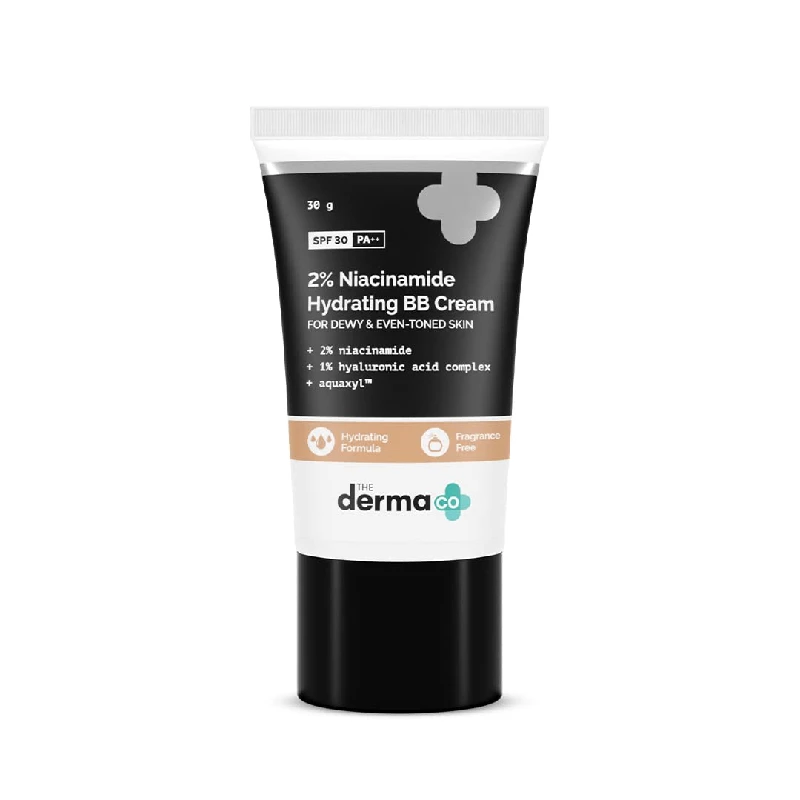 The Derma Co 2% Niacinamide Hydrating BB Cream with SPF 30 PA++ Enriched with 1% Hyaluronic Acid Complex & Aquaxyl (02 - Nude Glow) The Derma Co 2% Niacinamide Hydrating BB Cream with SPF 30 PA++ Enriched with 1% Hyaluronic Acid Complex & Aquaxyl (02 - Nude Glow)-Pack Size-30 g
