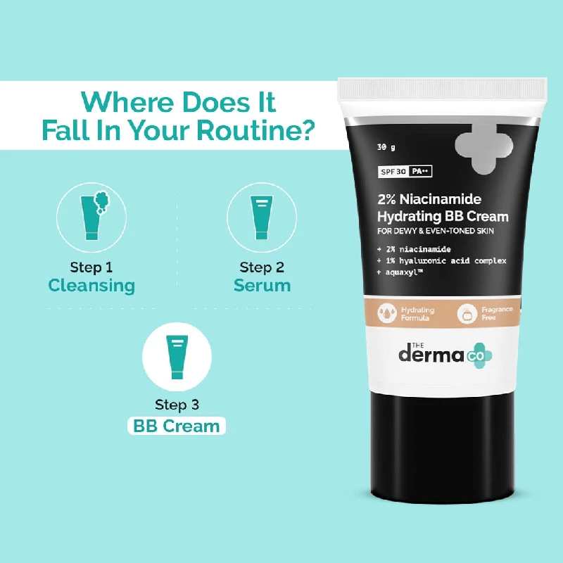 The Derma Co 2% Niacinamide Hydrating BB Cream with SPF 30 PA++ Enriched with 1% Hyaluronic Acid Complex & Aquaxyl (02 - Nude Glow) - Image 6