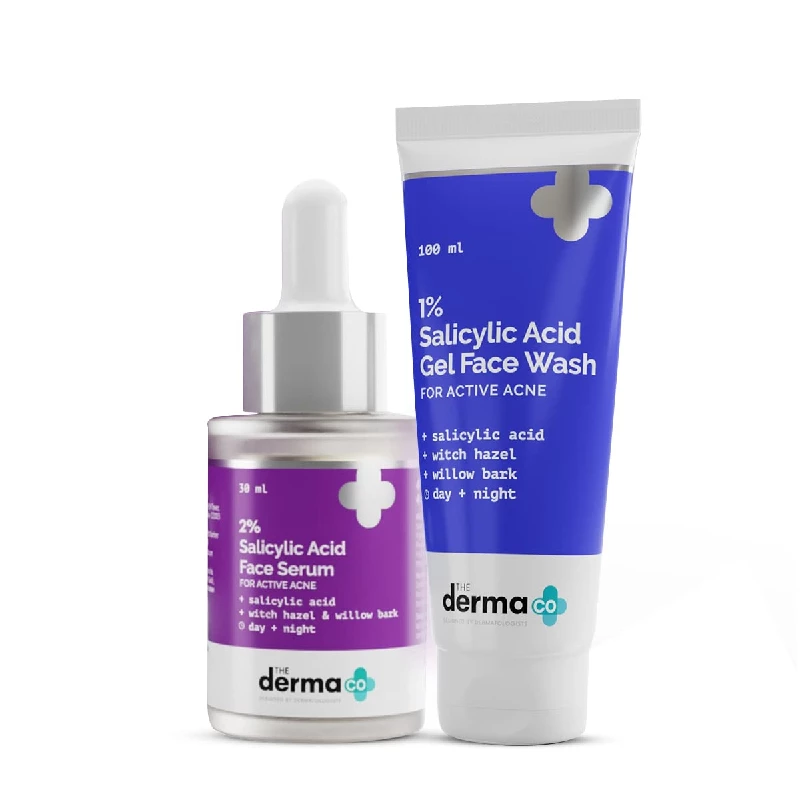 The Derma Co Anti-Acne Regimen Combo of 1% Salicylic Acid Gel Face Wash and 2% Salicylic Acid Serum The Derma Co Anti-Acne Regimen Combo of 1% Salicylic Acid Gel Face Wash and 2% Salicylic Acid Serum-Pack Size-130 ml
