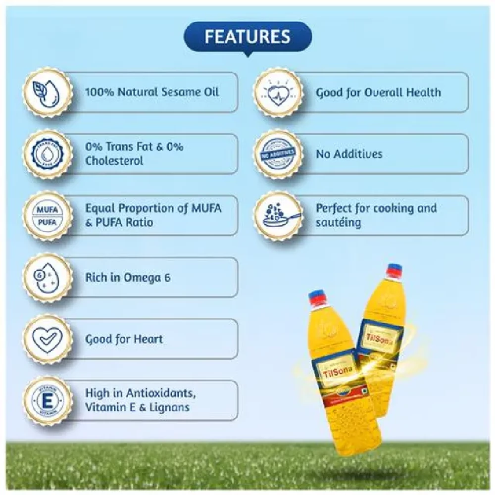 Tilsona Gold Til/Sesame/Gingelly Edible Oil - 100% Natural, Rich In Omega 6, Good For Heart - Image 28