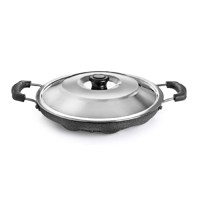 Tosaa Aluminium 12 Cavity Appam Patra Paniyarakkal Two Side Handle with Steel lid & Wooden Picker, ( 23 cm, Black) - Image 2