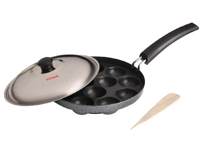 Tosaa Aluminium Non Stick 12 Cavity Appam Patra With Lid (black, 21 Cm)