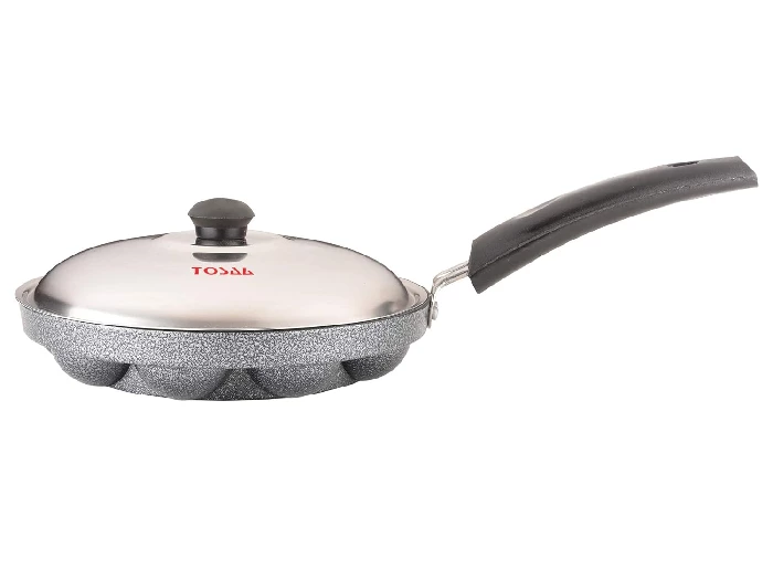 Tosaa Aluminium Non-Stick 12 Cavity Appam Patra with Lid (Black, 21 cm) - Image 2